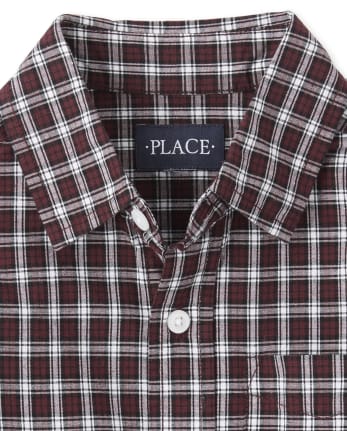 Chemise boutonnée assortie en popeline à carreaux pour garçon
