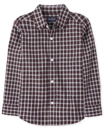 Chemise boutonnée assortie en popeline à carreaux pour garçon