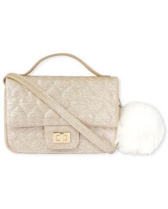 Girls Glitter Heart Quilted Bag - GOLD