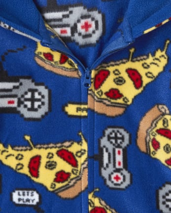 Boys Pizza Video Game Fleece One Piece Pajamas