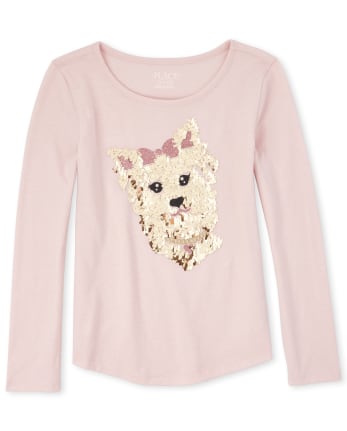 Girls Embellished Dog Curved Hem Top