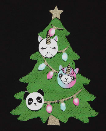 Girls Flip Sequin Christmas Unicorn Top
