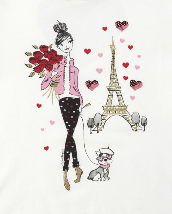 Girls Glitter Paris Heart Cut Out Top