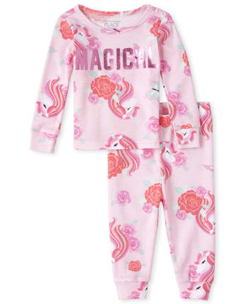 Baby And Toddler Girls Long Sleeve Magical Unicorn Print Matching Snug ...