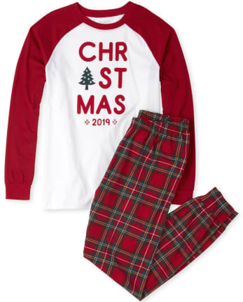 Pijama de algodón a cuadros de Navidad familiar a juego para adultos unisex