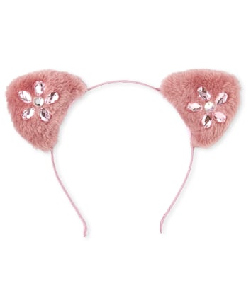 Girls Faux Fur Jeweled Cat Ears Headband