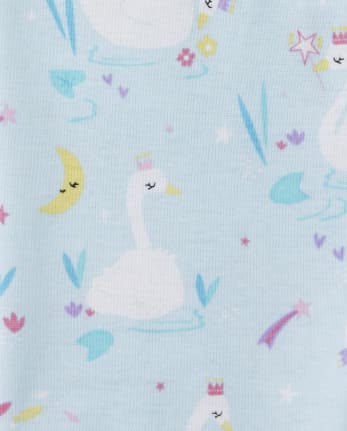 Pijamas de algodón ajustados con diseño de cisne para bebés y niñas pequeñas