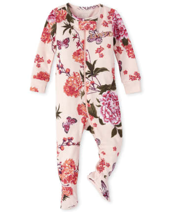 Baby And Toddler Girls Mommy And Me Butterfly Garden Matching Snug Fit Cotton One Piece Pajamas