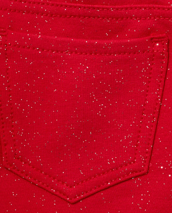 Jeggings sin cierres de felpa francesa con purpurina para bebés y niñas pequeñas