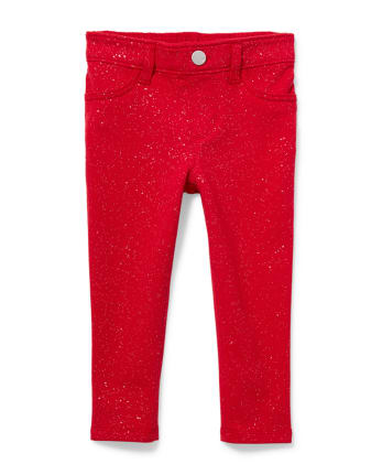 Jeggings sin cierres de felpa francesa con purpurina para bebés y niñas pequeñas