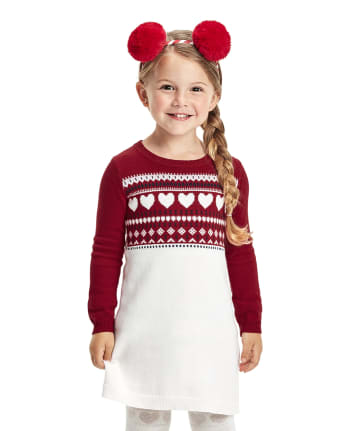 Toddler Girls Heart Fair Isle Matching Sweater Dress