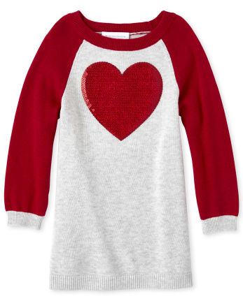 Baby And Toddler Girls Sequin Heart Sweater Dress