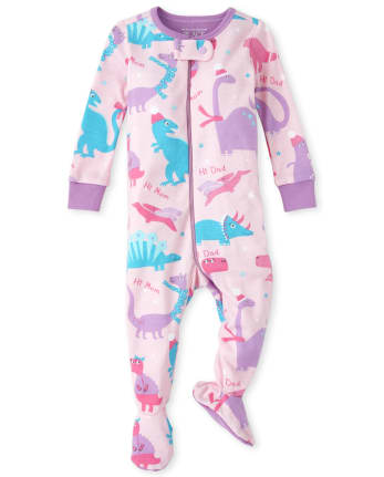 Baby And Toddler Girls Dino Matching Snug Fit Cotton One Piece Pajamas