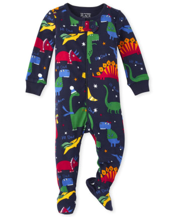 Pijama De Una Pieza De Algodon Con Estampado De Dinosaurio De Manga Larga A Juego Para Bebes Y Ninos Pequenos The Children S Place