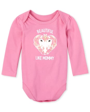 Baby Girls Mommy And Me Unicorn Heart Matching Graphic Bodysuit