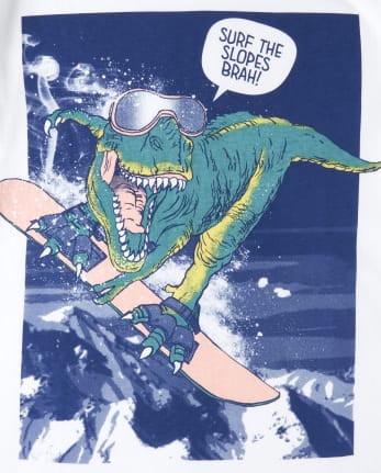 Camiseta de manga larga con gráfico de Dino 'Surf The Brah' para niños | The Place - WHITE
