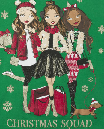 Girls Glitter Christmas Squad Graphic Tee