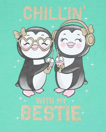 Girls Glitter Bestie Penguin Graphic Tee