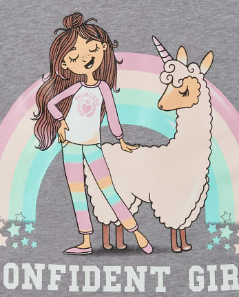 Camiseta con estampado de llamacorn y purpurina para niñas