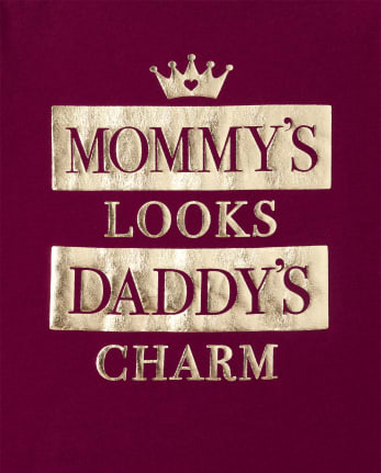 Camiseta con estampado de mamá y papá metalizado para bebés y niñas pequeñas