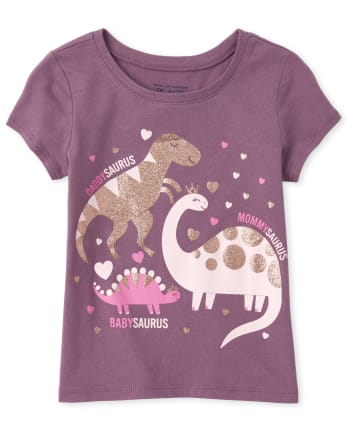 Baby And Toddler Girls Glitter Dino Family Graphic Tee