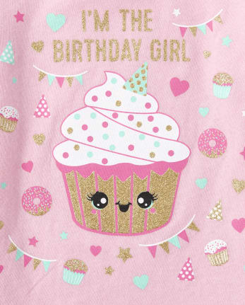 Baby And Toddler Girls Glitter Birthday Cupcake Graphic Tee