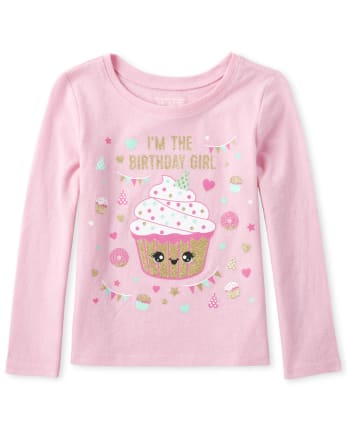 Baby And Toddler Girls Glitter Birthday Cupcake Graphic Tee