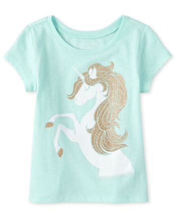 Baby And Toddler Girls Glitter Unicorn Matching Graphic Tee