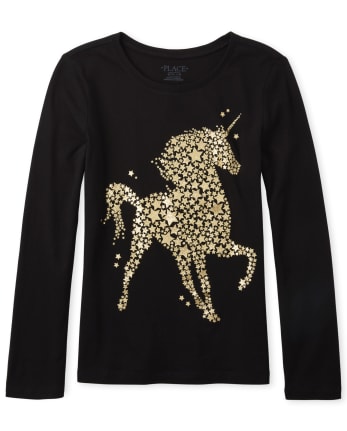 Camiseta con estampado de unicornio y purpurina para niñas