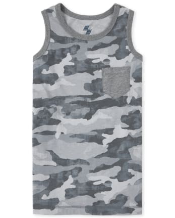 Boys Green Vest Top with Camouflage detail 