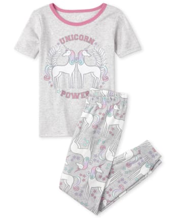 Girls Glow Unicorn Snug Fit Cotton Pajamas