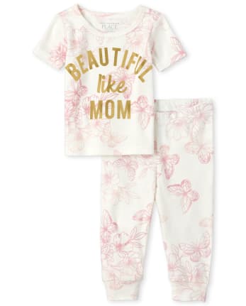Baby And Toddler Girls Mommy And Me Beautiful Butterfly Matching Snug Fit Cotton Pajamas