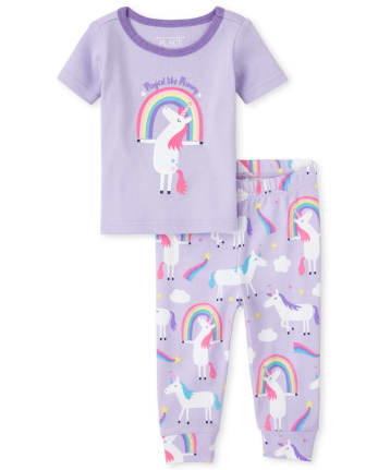 Pijamas de algodón ajustados con diseño de unicornio para mamás y niñas pequeñas