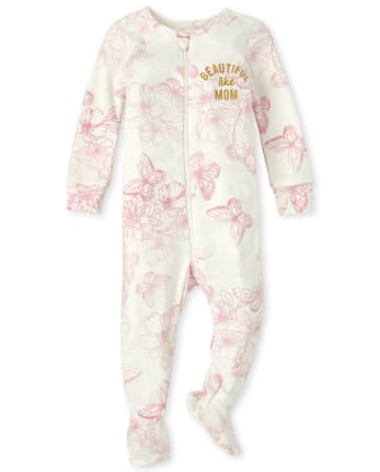 estoy de acuerdo Banquete Incorrecto Pijama de una pieza con estampado floral de mariposa 'Beautiful Like Mom'  de manga larga para bebés, mamá y yo | The Children's Place - BUNNYS TAIL