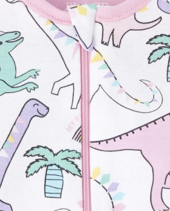 Baby And Toddler Girls Long Sleeve Dino Print Snug Fit Cotton