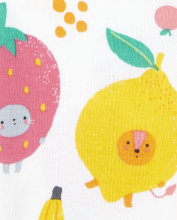 Pyjama 4 pièces en coton ajusté aux fruits pour bébés et petites filles
