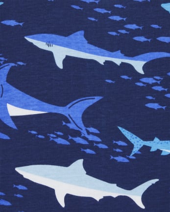 Pyjama 4 pièces en coton ajusté Shark Dad pour bébés et tout-petits garçons