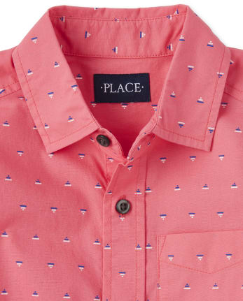 Boys Print Poplin Matching Button Up Shirt