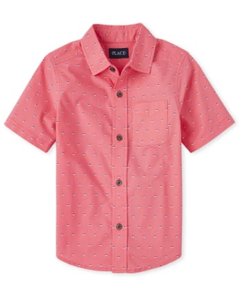 Boys Print Poplin Matching Button Up Shirt