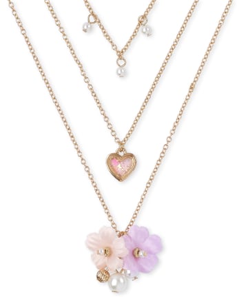 Girls Rhinestud Flower Layered Necklace