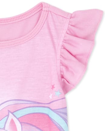 Pijama de Unicornio Manga Corta con Volantes para Niñas | The Children's Place -