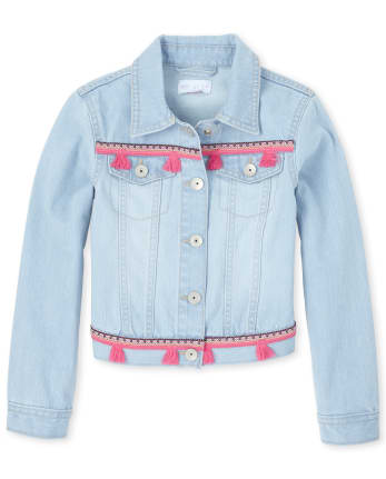 Girls Long Sleeve Embroidered Tassel Denim Jacket | The Children's ...