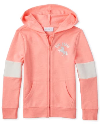 The Childrens Place Girls Colorblock French Terry Zip Up Hoodie