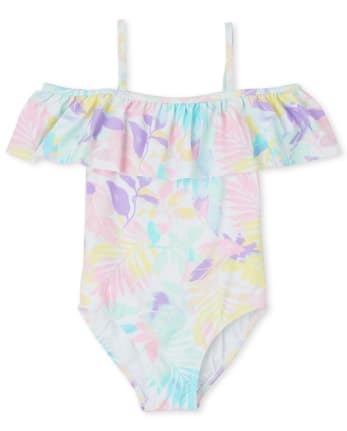 Girls Palm Off Shoulder One Piece Swimsuit