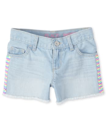 sequin jean shorts