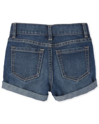 Shorts cortos de mezclilla con puños enrollados para niñas