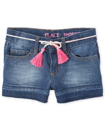 Shorts cortos de mezclilla con dobladillo deshilachado para niñas