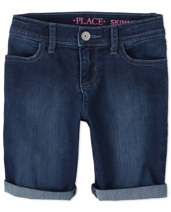 Shorts de mezclilla con puños enrollados para niñas