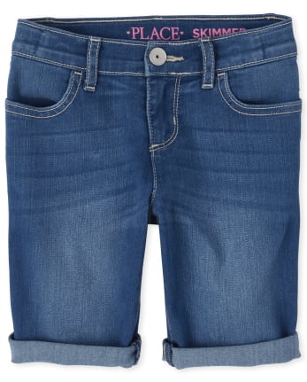 Girls Roll Cuff Denim Skimmer Shorts
