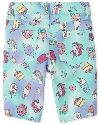 Girls Rainbow Unicorn Denim Skimmer Shorts